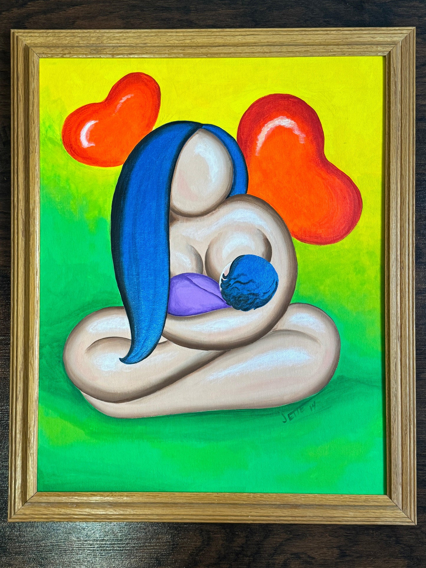 "Embrace of Motherhood" 16x20 Original Acrylic on Canvas Board Painting - Artist JETTE