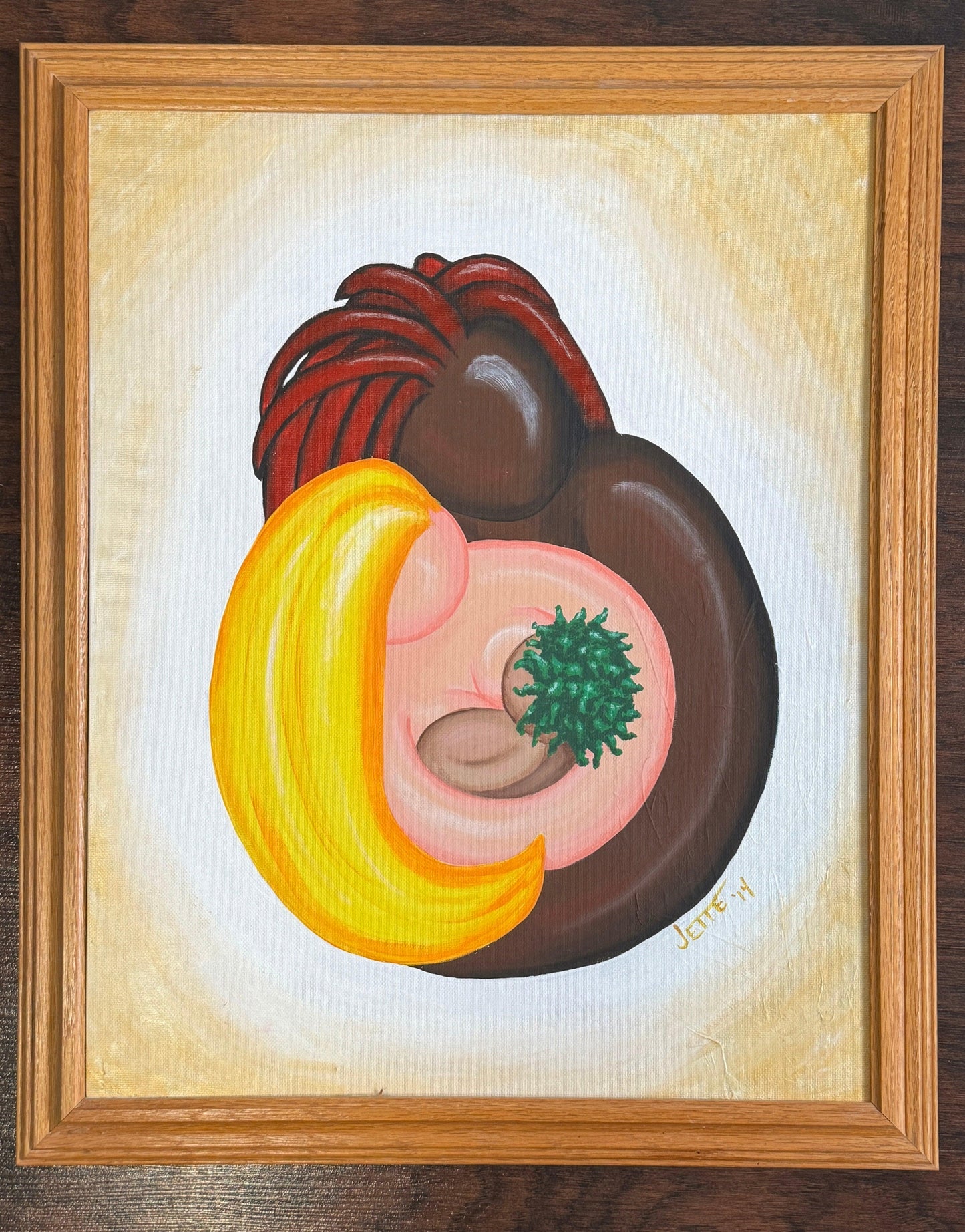 "Circle of Love" Original 16x20 Acrylic On Canvas Board Painting In Oak Frame - Artist JETTE