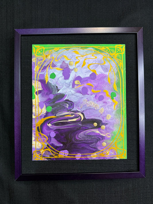 "Violet Venom" 9" X 10.5" custom framed acrylic painting on acrylic paper