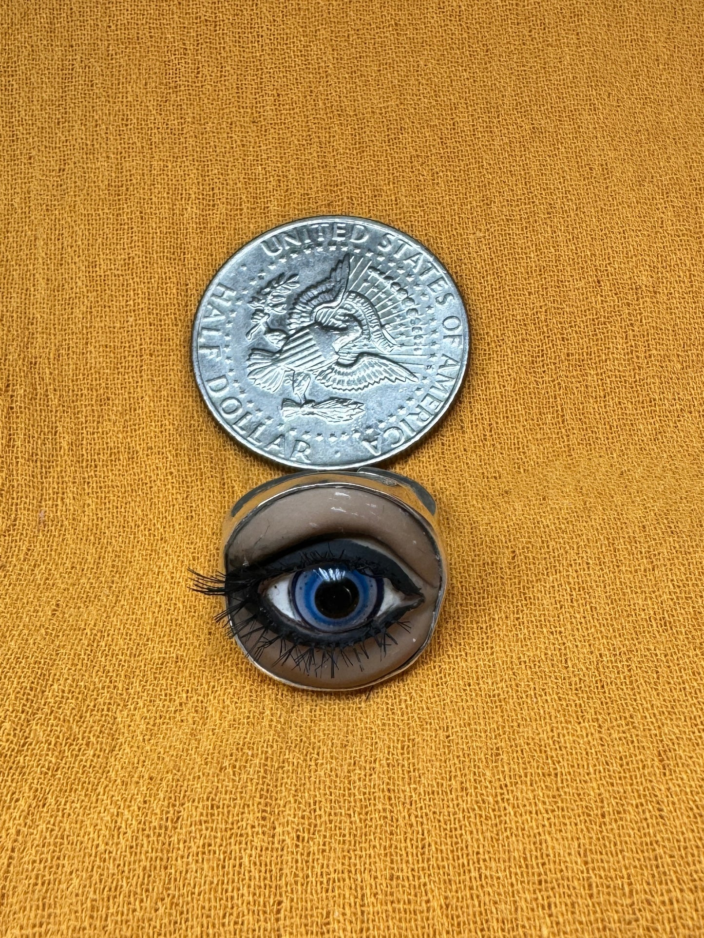 "Always Watching" Sterling Silver, Glass, and Polymer Clay Ring